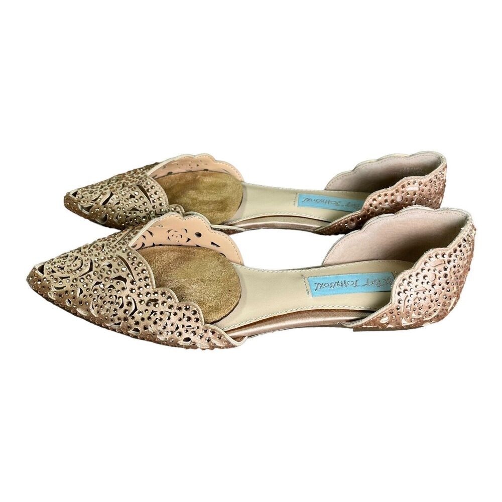 BETSEY JOHNSON Lucy Pink Rhinestones Cutout Pointed Slip On Flats Shoes Size 5 - Picture 3 of 10